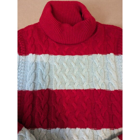 Halogen x Atlantic-Pacific Cable Knit Turtleneck Sweater - Red/Blue … - Picture 3 of 6